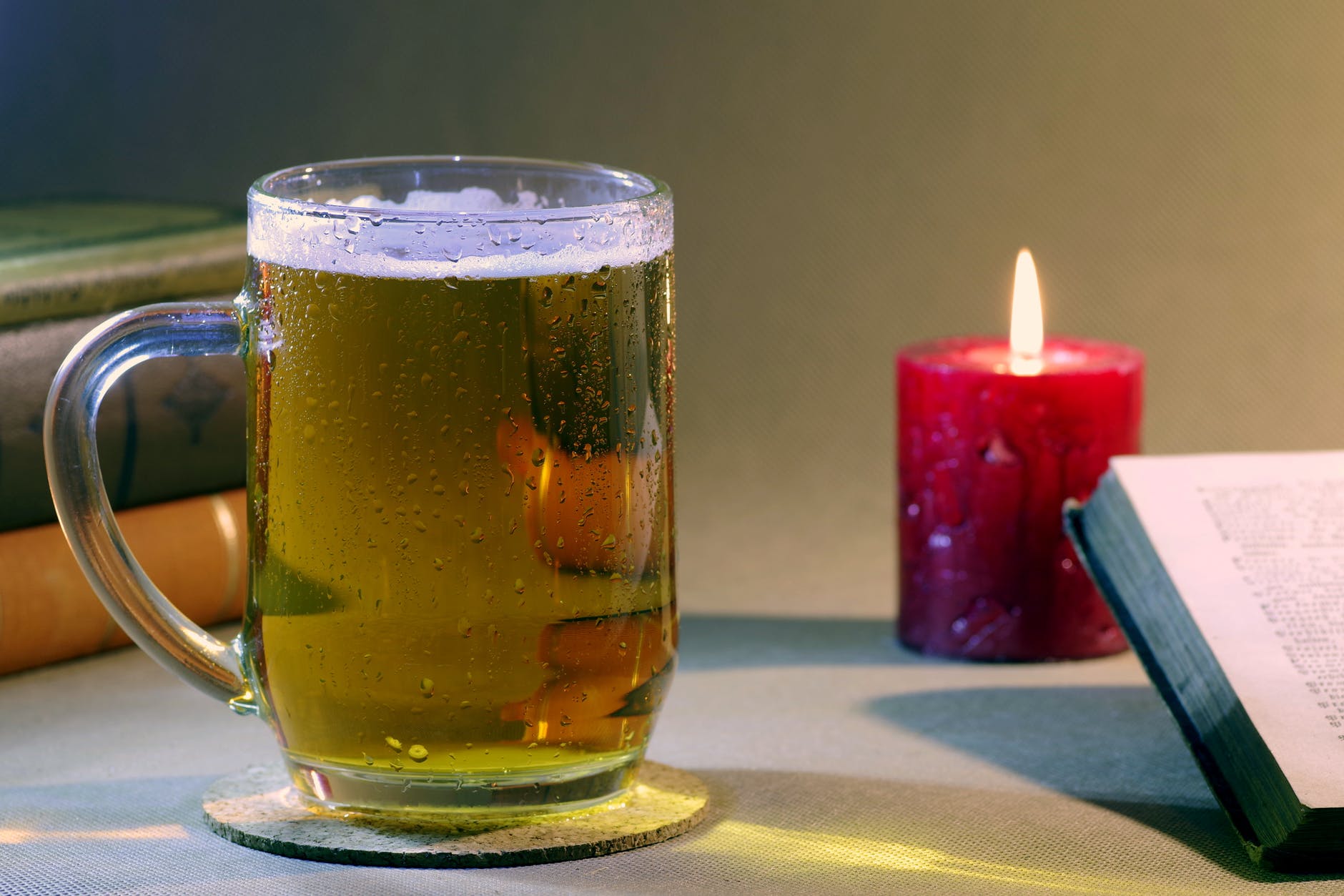 alcohol beer books candle